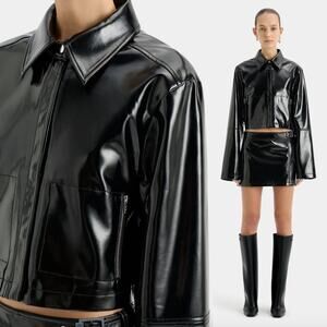 SIR. | Midnight Crop Black Patent Leather Jacket Minimalist XS/S